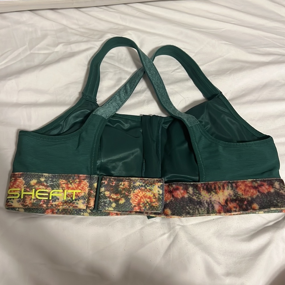 Shefit Dark Green Floral-Trim Sports Bra